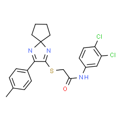 ChemSpider 2D Image | N-(3,4-Dichlorophenyl)-2-{[3-(4-methylphenyl)-1,4-diazaspiro[4.4]nona-1,3-dien-2-yl]sulfanyl}acetamide | C22H21Cl2N3OS