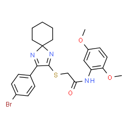 ChemSpider 2D Image | 2-{[3-(4-Bromophenyl)-1,4-diazaspiro[4.5]deca-1,3-dien-2-yl]sulfanyl}-N-(2,5-dimethoxyphenyl)acetamide | C24H26BrN3O3S