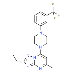 ChemSpider 2D Image | 2-Ethyl-5-methyl-7-{4-[3-(trifluoromethyl)phenyl]-1-piperazinyl}[1,2,4]triazolo[1,5-a]pyrimidine | C19H21F3N6
