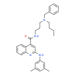 ChemSpider 2D Image | N-{3-[Benzyl(butyl)amino]propyl}-2-[(3,5-dimethylphenyl)amino]-4-quinolinecarboxamide | C32H38N4O