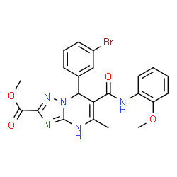 ChemSpider 2D Image | Methyl 7-(3-bromophenyl)-6-[(2-methoxyphenyl)carbamoyl]-5-methyl-1,7-dihydro[1,2,4]triazolo[1,5-a]pyrimidine-2-carboxylate | C22H20BrN5O4