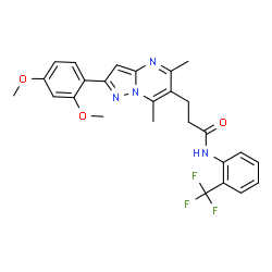 ChemSpider 2D Image | 3-[2-(2,4-Dimethoxyphenyl)-5,7-dimethylpyrazolo[1,5-a]pyrimidin-6-yl]-N-[2-(trifluoromethyl)phenyl]propanamide | C26H25F3N4O3