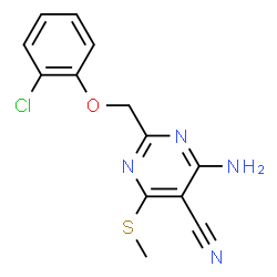 ChemSpider 2D Image | 4-amino-2-[(2-chlorophenoxy)methyl]-6-(methylthio)pyrimidine-5-carbonitrile | C13H11ClN4OS