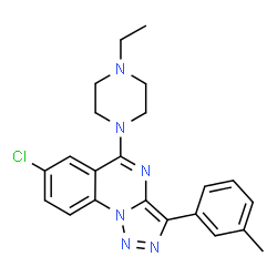 ChemSpider 2D Image | 7-Chloro-5-(4-ethyl-1-piperazinyl)-3-(3-methylphenyl)[1,2,3]triazolo[1,5-a]quinazoline | C22H23ClN6