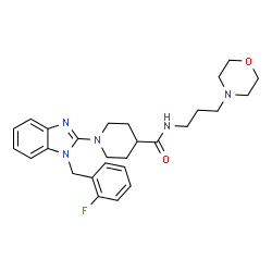 ChemSpider 2D Image | 1-[1-(2-Fluorobenzyl)-1H-benzimidazol-2-yl]-N-[3-(4-morpholinyl)propyl]-4-piperidinecarboxamide | C27H34FN5O2