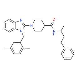 ChemSpider 2D Image | 1-[1-(2,5-Dimethylbenzyl)-1H-benzimidazol-2-yl]-N-(4-phenyl-2-butanyl)-4-piperidinecarboxamide | C32H38N4O