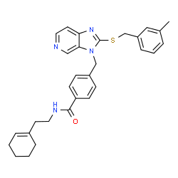 ChemSpider 2D Image | N-[2-(1-Cyclohexen-1-yl)ethyl]-4-({2-[(3-methylbenzyl)sulfanyl]-3H-imidazo[4,5-c]pyridin-3-yl}methyl)benzamide | C30H32N4OS