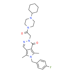 ChemSpider 2D Image | 2-[2-(4-Cyclohexyl-1-piperazinyl)-2-oxoethyl]-6-(4-fluorobenzyl)-5,7-dimethyl-2,6-dihydro-1H-pyrrolo[3,4-d]pyridazin-1-one | C27H34FN5O2