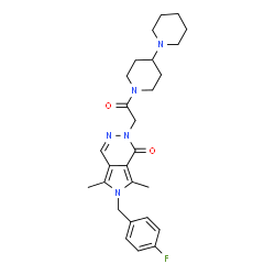 ChemSpider 2D Image | 2-[2-(1,4'-Bipiperidin-1'-yl)-2-oxoethyl]-6-(4-fluorobenzyl)-5,7-dimethyl-2,6-dihydro-1H-pyrrolo[3,4-d]pyridazin-1-one | C27H34FN5O2