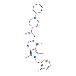 ChemSpider 2D Image | 2-[2-(4-Cyclohexyl-1-piperazinyl)-2-oxoethyl]-6-(2-fluorobenzyl)-5,7-dimethyl-2,6-dihydro-1H-pyrrolo[3,4-d]pyridazin-1-one | C27H34FN5O2