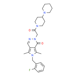 ChemSpider 2D Image | 2-[2-(1,4'-Bipiperidin-1'-yl)-2-oxoethyl]-6-(2-fluorobenzyl)-5,7-dimethyl-2,6-dihydro-1H-pyrrolo[3,4-d]pyridazin-1-one | C27H34FN5O2