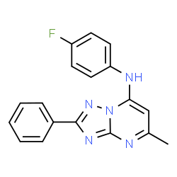 ChemSpider 2D Image | N-(4-Fluorophenyl)-5-methyl-2-phenyl[1,2,4]triazolo[1,5-a]pyrimidin-7-amine | C18H14FN5