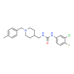 ChemSpider 2D Image | 1-(3-Chloro-4-fluorophenyl)-3-{[1-(4-methylbenzyl)-4-piperidinyl]methyl}urea | C21H25ClFN3O