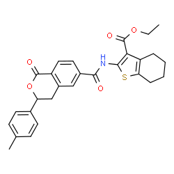 ChemSpider 2D Image | Ethyl 2-({[3-(4-methylphenyl)-1-oxo-3,4-dihydro-1H-isochromen-6-yl]carbonyl}amino)-4,5,6,7-tetrahydro-1-benzothiophene-3-carboxylate | C28H27NO5S