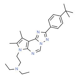 ChemSpider 2D Image | 2-{8,9-Dimethyl-2-[4-(2-methyl-2-propanyl)phenyl]-7H-pyrrolo[3,2-e][1,2,4]triazolo[1,5-c]pyrimidin-7-yl}-N,N-diethylethanamine | C25H34N6