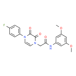 ChemSpider 2D Image | N-(3,5-Dimethoxyphenyl)-2-[4-(4-fluorophenyl)-2,3-dioxo-3,4-dihydro-1(2H)-pyrazinyl]acetamide | C20H18FN3O5