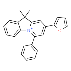 ChemSpider 2D Image | 8-(2-Furyl)-10,10-dimethyl-6-phenyl-10H-pyrido[1,2-a]indolium | C24H20NO