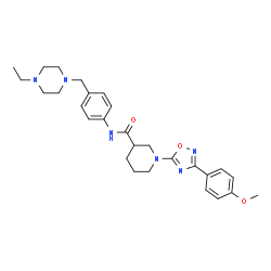 ChemSpider 2D Image | N-{4-[(4-Ethyl-1-piperazinyl)methyl]phenyl}-1-[3-(4-methoxyphenyl)-1,2,4-oxadiazol-5-yl]-3-piperidinecarboxamide | C28H36N6O3