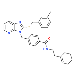 ChemSpider 2D Image | N-[2-(1-Cyclohexen-1-yl)ethyl]-4-({2-[(3-methylbenzyl)sulfanyl]-3H-imidazo[4,5-b]pyridin-3-yl}methyl)benzamide | C30H32N4OS