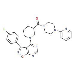 ChemSpider 2D Image | {1-[3-(4-Fluorophenyl)[1,2]oxazolo[5,4-d]pyrimidin-4-yl]-3-piperidinyl}[4-(2-pyridinyl)-1-piperazinyl]methanone | C26H26FN7O2