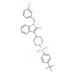 ChemSpider 2D Image | 1-(3-Chlorobenzyl)-2-methyl-3-(1-{[4-(2-methyl-2-propanyl)phenyl]sulfonyl}-4-piperidinyl)-1H-indole | C31H35ClN2O2S