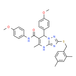 ChemSpider 2D Image | 2-[(2,4-Dimethylbenzyl)sulfanyl]-N,7-bis(4-methoxyphenyl)-5-methyl-1,7-dihydro[1,2,4]triazolo[1,5-a]pyrimidine-6-carboxamide | C30H31N5O3S