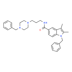 ChemSpider 2D Image | 1-Benzyl-N-[3-(4-benzyl-1-piperazinyl)propyl]-2,3-dimethyl-1H-indole-5-carboxamide | C32H38N4O