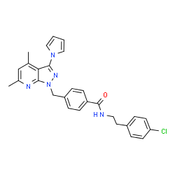 ChemSpider 2D Image | N-[2-(4-Chlorophenyl)ethyl]-4-{[4,6-dimethyl-3-(1H-pyrrol-1-yl)-1H-pyrazolo[3,4-b]pyridin-1-yl]methyl}benzamide | C28H26ClN5O