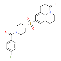 ChemSpider 2D Image | 9-{[4-(4-Fluorobenzoyl)-1-piperazinyl]sulfonyl}-2,3,6,7-tetrahydro-1H,5H-pyrido[3,2,1-ij]quinolin-5-one | C23H24FN3O4S