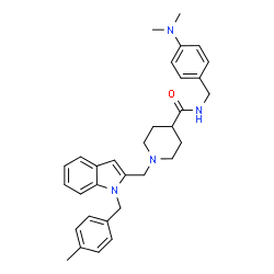 ChemSpider 2D Image | N-[4-(Dimethylamino)benzyl]-1-{[1-(4-methylbenzyl)-1H-indol-2-yl]methyl}-4-piperidinecarboxamide | C32H38N4O