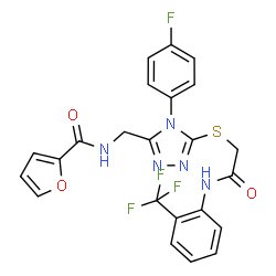 ChemSpider 2D Image | N-({4-(4-Fluorophenyl)-5-[(2-oxo-2-{[2-(trifluoromethyl)phenyl]amino}ethyl)sulfanyl]-4H-1,2,4-triazol-3-yl}methyl)-2-furamide | C23H17F4N5O3S