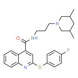 ChemSpider 2D Image | N-[3-(3,5-Dimethyl-1-piperidinyl)propyl]-2-[(4-fluorophenyl)sulfanyl]-4-quinolinecarboxamide | C26H30FN3OS