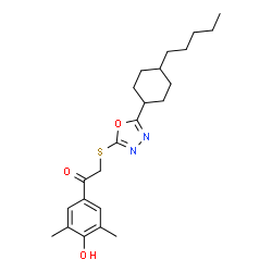 ChemSpider 2D Image | 1-(4-Hydroxy-3,5-dimethylphenyl)-2-{[5-(4-pentylcyclohexyl)-1,3,4-oxadiazol-2-yl]sulfanyl}ethanone | C23H32N2O3S