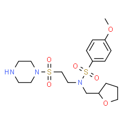 ChemSpider 2D Image | 4-Methoxy-N-[2-(1-piperazinylsulfonyl)ethyl]-N-(tetrahydro-2-furanylmethyl)benzenesulfonamide | C18H29N3O6S2