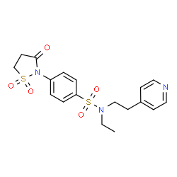 ChemSpider 2D Image | 4-(1,1-Dioxido-3-oxo-1,2-thiazolidin-2-yl)-N-ethyl-N-[2-(4-pyridinyl)ethyl]benzenesulfonamide | C18H21N3O5S2