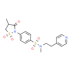 ChemSpider 2D Image | N-Methyl-4-(4-methyl-1,1-dioxido-3-oxo-1,2-thiazolidin-2-yl)-N-[2-(4-pyridinyl)ethyl]benzenesulfonamide | C18H21N3O5S2