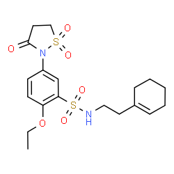 ChemSpider 2D Image | N-[2-(1-Cyclohexen-1-yl)ethyl]-5-(1,1-dioxido-3-oxo-1,2-thiazolidin-2-yl)-2-ethoxybenzenesulfonamide | C19H26N2O6S2