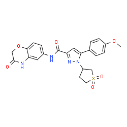 ChemSpider 2D Image | 1-(1,1-Dioxidotetrahydro-3-thiophenyl)-5-(4-methoxyphenyl)-N-(3-oxo-3,4-dihydro-2H-1,4-benzoxazin-6-yl)-1H-pyrazole-3-carboxamide | C23H22N4O6S