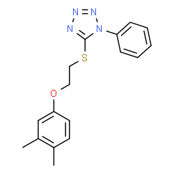 ChemSpider 2D Image | 5-[2-(3,4-Dimethyl-phenoxy)-ethylsulfanyl]-1-phenyl-1H-tetrazole | C17H18N4OS