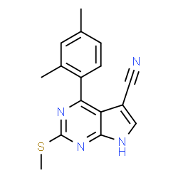 ChemSpider 2D Image | 4-(2,4-Dimethylphenyl)-2-(methylsulfanyl)-7H-pyrrolo[2,3-d]pyrimidine-5-carbonitrile | C16H14N4S