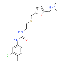 ChemSpider 2D Image | (5-{[(2-{[(3-Chloro-4-methylphenyl)carbamoyl]amino}ethyl)sulfanyl]methyl}-2-furyl)-N,N-dimethylmethanaminium | C18H25ClN3O2S