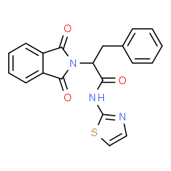 ChemSpider 2D Image | 2-(1,3-Dioxo-1,3-dihydro-2H-isoindol-2-yl)-3-phenyl-N-(1,3-thiazol-2-yl)propanamide | C20H15N3O3S