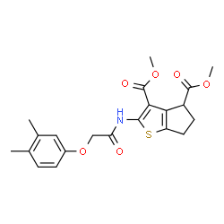 ChemSpider 2D Image | Dimethyl 2-{[(3,4-dimethylphenoxy)acetyl]amino}-5,6-dihydro-4H-cyclopenta[b]thiophene-3,4-dicarboxylate | C21H23NO6S