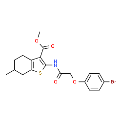 ChemSpider 2D Image | Methyl 2-{[(4-bromophenoxy)acetyl]amino}-6-methyl-4,5,6,7-tetrahydro-1-benzothiophene-3-carboxylate | C19H20BrNO4S