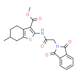 ChemSpider 2D Image | Methyl 2-{[(1,3-dioxo-1,3-dihydro-2H-isoindol-2-yl)acetyl]amino}-6-methyl-4,5,6,7-tetrahydro-1-benzothiophene-3-carboxylate | C21H20N2O5S