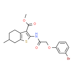 ChemSpider 2D Image | Methyl 2-{[(3-bromophenoxy)acetyl]amino}-6-methyl-4,5,6,7-tetrahydro-1-benzothiophene-3-carboxylate | C19H20BrNO4S