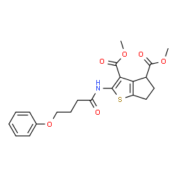 ChemSpider 2D Image | Dimethyl 2-[(4-phenoxybutanoyl)amino]-5,6-dihydro-4H-cyclopenta[b]thiophene-3,4-dicarboxylate | C21H23NO6S