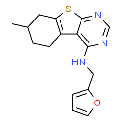 ChemSpider 2D Image | N-(2-Furylmethyl)-7-methyl-5,6,7,8-tetrahydro[1]benzothieno[2,3-d]pyrimidin-4-amine | C16H17N3OS