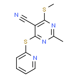 ChemSpider 2D Image | 2-methyl-4-(methylthio)-6-(2-pyridylthio)pyrimidine-5-carbonitrile | C12H10N4S2