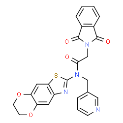 ChemSpider 2D Image | N-(6,7-Dihydro[1,4]dioxino[2,3-f][1,3]benzothiazol-2-yl)-2-(1,3-dioxo-1,3-dihydro-2H-isoindol-2-yl)-N-(3-pyridinylmethyl)acetamide | C25H18N4O5S